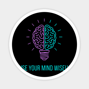 Neon Lightbulb with Brain and Motivational Message Magnet